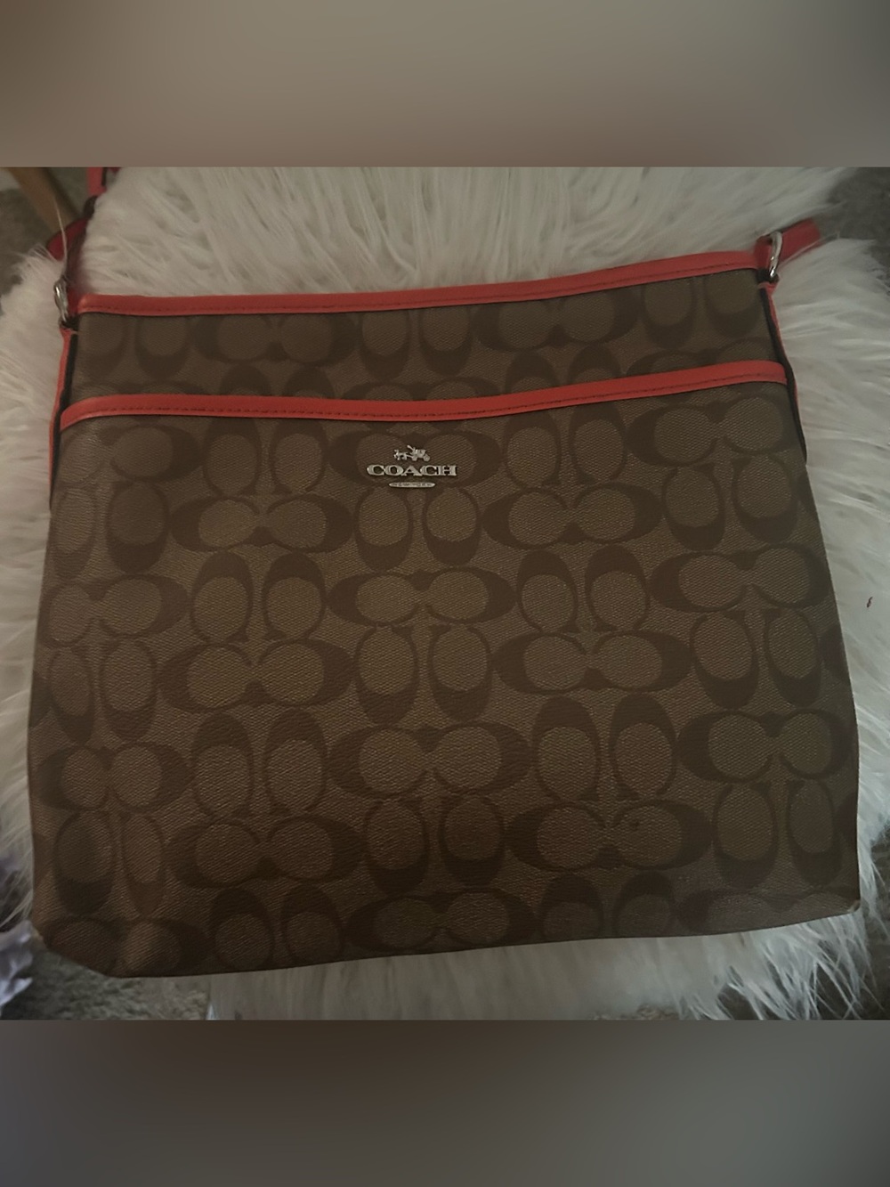 Coach Brown Crossbody with Coral Trim
